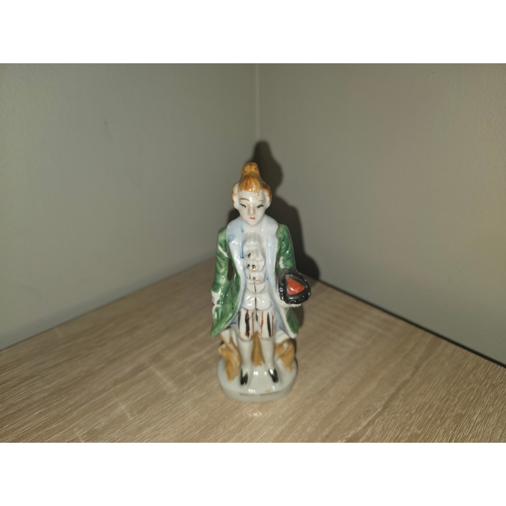 Vintage Hand Painted Porcelain Colonial Man Figurine Green Coat Made in Japan